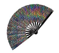 Grande ventaglio pieghevole da rave, in bambù, per donne e uomini, in tessuto di nylon, palmare con luce UV, per decorazione, matrimonio, festa, danza, rosa, un arcobaleno laser