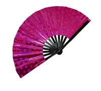 Grande ventaglio pieghevole da rave, in bambù, per donne e uomini, in tessuto di nylon, palmare con luce UV, per decorazione, matrimonio, festa, danza, rosa, un arcobaleno laser