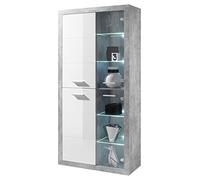 Grande vetrina Stone, finitura effetto cemento e bianco lucido, Contemporaneo e capiente vetrina con illuminazione a LED, 92 x 194 x 37 cm (L x A x P)