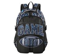 Grande zaino da viaggio Game Day con paillettes blu Rugby Ball College Work Bag