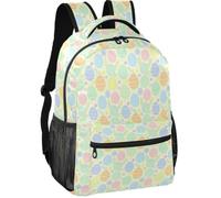 Grande zaino minimalista look twill tessuto tessuto multi tasche per ragazzi, Modello senza cuciture dell'uovo di Pasqua pastello dell'acquerello su giallo, Medium, Zaino