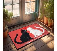 Grande zerbino per esterni con due gatti che si baciano con un cuore sopra di loro, tappetino antiscivolo per classe (50 x 80 cm)