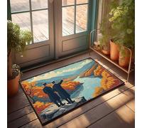 Grande zerbino per esterni con due uomini in trincea ammirano il paesaggio autunnale con fiume e zerbino, tappetino per porta d'ingresso, tappetini per esterni e casa per porta d'ingresso (40 x 60 cm)