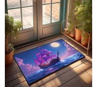 Grande zerbino per esterni fantasia nave pirata vela sotto la luna piena zerbino uomo grotta roba autunno tappeto all'aperto (65 x 90 cm)