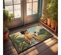 Grande zerbino per porta d'ingresso, per esterni, vintage, con donna che gode di vino rosso nel paradiso tropicale, zerbino per porta d'ingresso, per esterni e casa, 50 x 80 cm