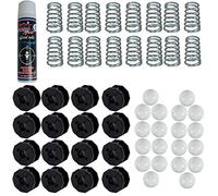 grandeemporio Calcio Balilla ricambi Kit con 16 boccole e 16 Molle per aste uscenti Diametro mm.16, 20 Palline Bianche Standard e Una Confezione lubrificante Spray Roberto Sport.