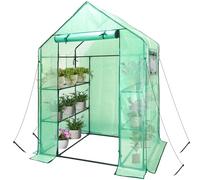 Grandhom Camminare in Serra da Giardino 3 livelli con 6 Ripiani，Serra per Pomodori Esterni, con copertura in PE rinforzata, porte e finestre avvolgibili, struttura in acciaio, verde, 143x73x195cm