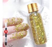 Grandi adesivi glitterati per il corpo, ombretti liquidi, super brillanti e luminosi, extra glitterati, gel glitter senza colla 5# Erba verde lampeggiante - con spazzola a doppia testa,3# Spazzola a d