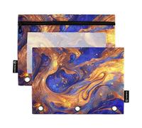 Grandi astucci con cerniera con finestra trasparente Surrealismo Un vasto fiume di stelle blu e oro astuccio con cerniera con cerniera occhielli rinforzati 3 anelli astuccio per forniture per ufficio