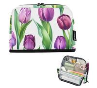 Grandi astucci per matite astuccio con cerniera viola viola tulipani verde matita borsa per ragazze adolescenti penna sacchetto ragazzo speciale preppy college forniture scolastiche superiori