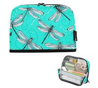 Grandi astucci per matite con cerniera, astuccio per matite per adolescenti, ragazze, penne, ragazzi, motivo artistico, cancelleria per bambini, rientro a scuola, libellule, ali color foglia di tè