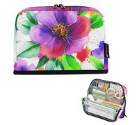 Grandi astucci per matite con cerniera con fiori vivaci viola rossi petali matite borse stoccaggio carino portapenne ragazze stampe artistiche organizer per il rientro a scuola forniture