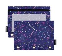 Grandi astucci per matite con finestra trasparente costellazioni cosmiche al neon colorate astuccio con cerniera in colori assortiti 3 anelli tasca raccoglitore per riporre studenti scolastici