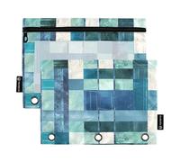Grandi astucci quadrati geometrici a righe ricamate con pettirosso blu con finestra trasparente astuccio grande capacità 3 anelli raccoglitore scuola classe ufficio organizzatori multicolore 2 pezzi