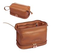 Grandi borse cosmetiche da viaggio per articoli da toeletta a doppio strato portatile in pelle PU borse per il trucco multifunzionale per le donne borsa cosmetica da viaggio piccola, Marrone, Double