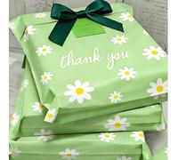 Grandi buste per spedizioni impermeabili e autosigillanti con stampa di margherite verdi e testo "Grazie", buste resistenti agli strappi adatte per confezioni di abbigliamento per piccole imprese, reg