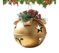 Grandi campane di Natale vintage - di ferro scavate, decorazioni per le vacanze all'aperto | Ornamenti da appendere in stile country con pigne e bacche rosse per le porte degli alberi di Natale