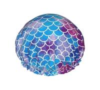 Grandi cappelli da doccia con stampa a squame di sirena, fascia elastica a doppio strato impermeabile cappello da bagno per donne uomini e bambini