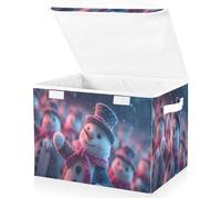 Grandi contenitori pieghevoli in tessuto con coperchi, 41,9 x 32 x 30 cm, pupazzo di neve conduttore che sventolano il bastone del ghiaccio leader pinguino coro note materializzanti come scintillante