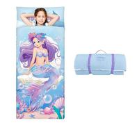 Grandi Dimensioni Sacco a Pelo Bambino con Rimovibile Cuscino 170×75cm, Pieghevole Nap Mat Caldo per Bambini Ragazze, Nap Mats con Doppia Cerniera per Campeggio, Scuola Materna e Asilo, Sirena
