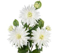 Grandi fiori artificiali di dalia con steli lunghi, 3 fiori finti bianchi e 3 boccioli finti decorativi, composizioni floreali per la casa, soggiorno, cucina, matrimoni, decorazioni per feste