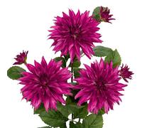 Grandi fiori artificiali di dalia con steli lunghi, 3 fiori finti viola fucsia e 3 boccioli finti decorativi, composizioni floreali per casa, soggiorno, cucina, matrimoni, decorazioni per feste