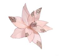 Grandi fiori artificiali glitterati per alberi di Natale con petali e steli di stella di Natale pieghevoli, adatti per ghirlande natalizie e progetti di decorazione della casa (rosa)
