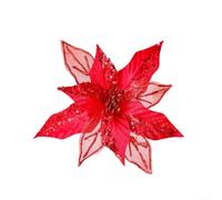 Grandi fiori di stella di Natale glitterati per albero di Natale e centrotavola per matrimoni con petali scintillanti e perle (rosso)