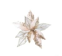 Grandi fiori di stella di Natale glitterati per albero di Natale e centrotavola per matrimoni con petali scintillanti e perle (oro chiaro)