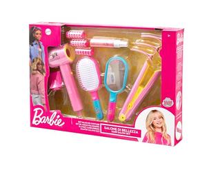 Grandi Giochi Barbie- Set Parrucchiera Con Accessori - Piastra E Asciugacapelli Funzionanti, Spazzola, Specchio, Bigodini, Mollette E Spruzzino, Dai 3 Anni