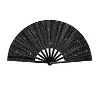 Grandi Glitter Pieghevole Seta Mano Scomparti Cinese Tai Chi Pieghevole Ventaglio di Nylon Panno Cinese Kung Fu Fan con Maniche Supporto per Prestazioni Danza Decorazioni (1, Nero)