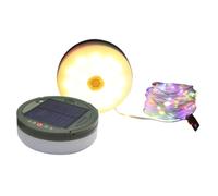 Grandi luci di campeggio solari telecomandate, 10 M 100 Leds, Bianco caldo, Lampade di emergenza tenda esterna, Solar Usb ricaricabile Tipo-C, Materiale del PVC delle luci della stringa