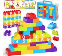Grandi mattoncini da costruzione a partire dai 3 anni: 42 mattoncini | 90 pezzi con blocchi da costruzione A-Z, numeri e colori, per abilità motorie, pensiero logico e creatività, con scatola