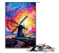 Grandi mulini a vento circondati da schizzi Un sacco di puzzle colorati da 1000 pezzi per adulti come regalo Il regalo migliore adatto per adolescenti dai 14 anni in su Dimensioni 75x50 cm