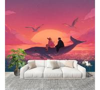 Grandi Murali Poster Bellissimo Tramonto Delle Balene Carta da Parati Tessuto Non Tessuto 250x175 cm Rosa Carta da Poster Panoramica 3D Decorazione per La Casa per Pareti Fotomurale