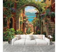 Grandi Murali Poster Dipinto Di Paesaggio Di Una Piccola Città Carta da Parati Tessuto Non Tessuto 400x280 cm Arte Carta da Poster Panoramica 3D Decorazione per La Casa per Pareti Fotomurale