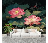 Grandi Murali Poster Loto E Carpa Cinese Carta da Parati Tessuto Non Tessuto 250x175 cm Verde Carta da Poster Panoramica 3D Decorazione per La Casa per Pareti Fotomurale