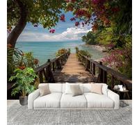 Grandi Murali Poster Paesaggio Marino Ponte Di Legno Fiori Carta da Parati Tessuto Non Tessuto 250x175 cm Bellezza Mondialele Carta da Poster Panoramica Decorazione per La Casa per Pareti Fotomurale