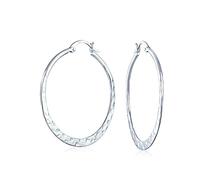 Grandi Orecchini a Cerchio Sottili e Martellati in Stile Boho per Donne e Ragazze in Argento Sterling .925 Diametro 1,5 Pollici
