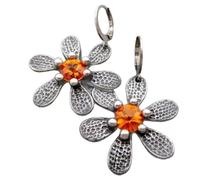 Grandi orecchini a fiori con cristalli rossi arancioni, orecchini pendenti in lega d'argento, gioielli botanici moderni da donna