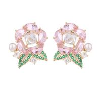 Grandi Orecchini In Zircone Intarsiato Stile Designer Alla Moda Di Alta Qualità Dolce Temperamento Francese Rosa