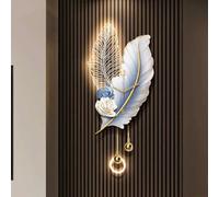 Grandi orologi da parete con piume, decorazioni da parete con piume e luce LED, movimento silenzioso, elegante lampada da parete, scultura artistica con piume per soggiorno(D,40 * 86cm)