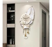 Grandi orologi da parete con piume, decorazioni da parete con piume e luce LED, movimento silenzioso, elegante lampada da parete, scultura artistica con piume per soggiorno(B,30 * 65cm)