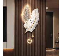 Grandi orologi da parete con piume, decorazioni da parete con piume e luce LED, movimento silenzioso, elegante lampada da parete, scultura artistica con piume per soggiorno(C,30 * 65cm)