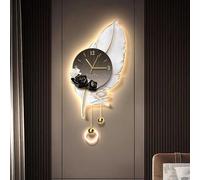 Grandi orologi da parete con piume, decorazioni da parete con piume e luce LED, movimento silenzioso, elegante lampada da parete, scultura artistica con piume per soggiorno(A,50 * 107cm)