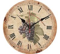Grandi orologi da parete Orologi, frutta, uva, vino, casa rustica, silenzioso, vintage, orologio da parete rotondo in legno, numeri arabi, orologio da tavolo (30cm)