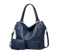 Grandi portafogli da donna, in poliuretano, a tracolla, alla moda, casual, morbido, da donna, con braccioli e tasche, Blu, taglia unica