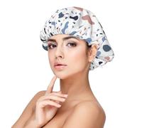 Grandi punti colorati su sfondo bianco,Cuffia da notte in raso per adulti - Cuffia da notte elastica per donna, copricapelli per la notte