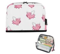 Grandi sacchetti per matite con cerniera carino maiali rosa ali bianche borse per matite stoccaggio carino portapenne ragazze floreale rosa college scuola superiore forniture per ufficio