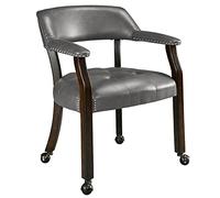 Grandi sedie da pranzo con ruote e braccioli, sedia da ufficio classica con gambe in legno massello, sedia girevole imbottita con bottoni per il tempo libero, 80 cm